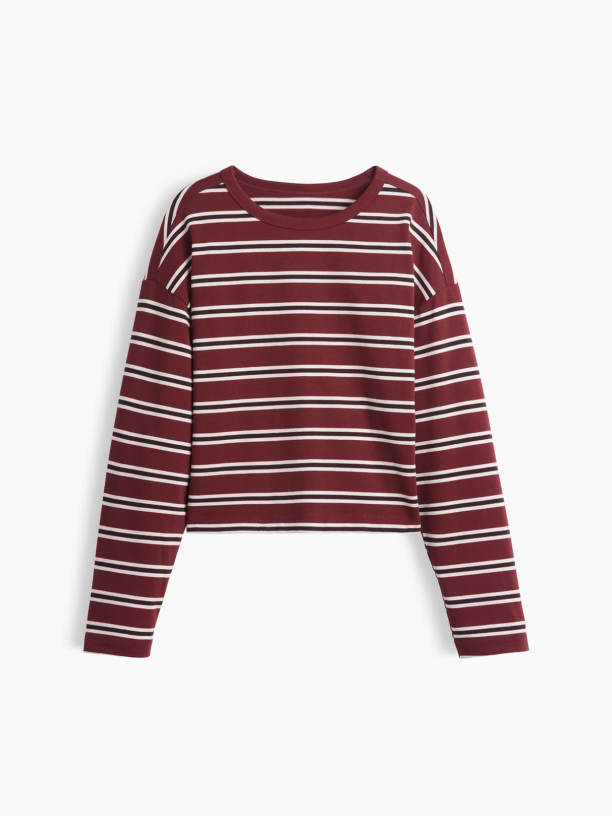 Knit Oversized Crop T-Shirt - Andorra red & brown stripe