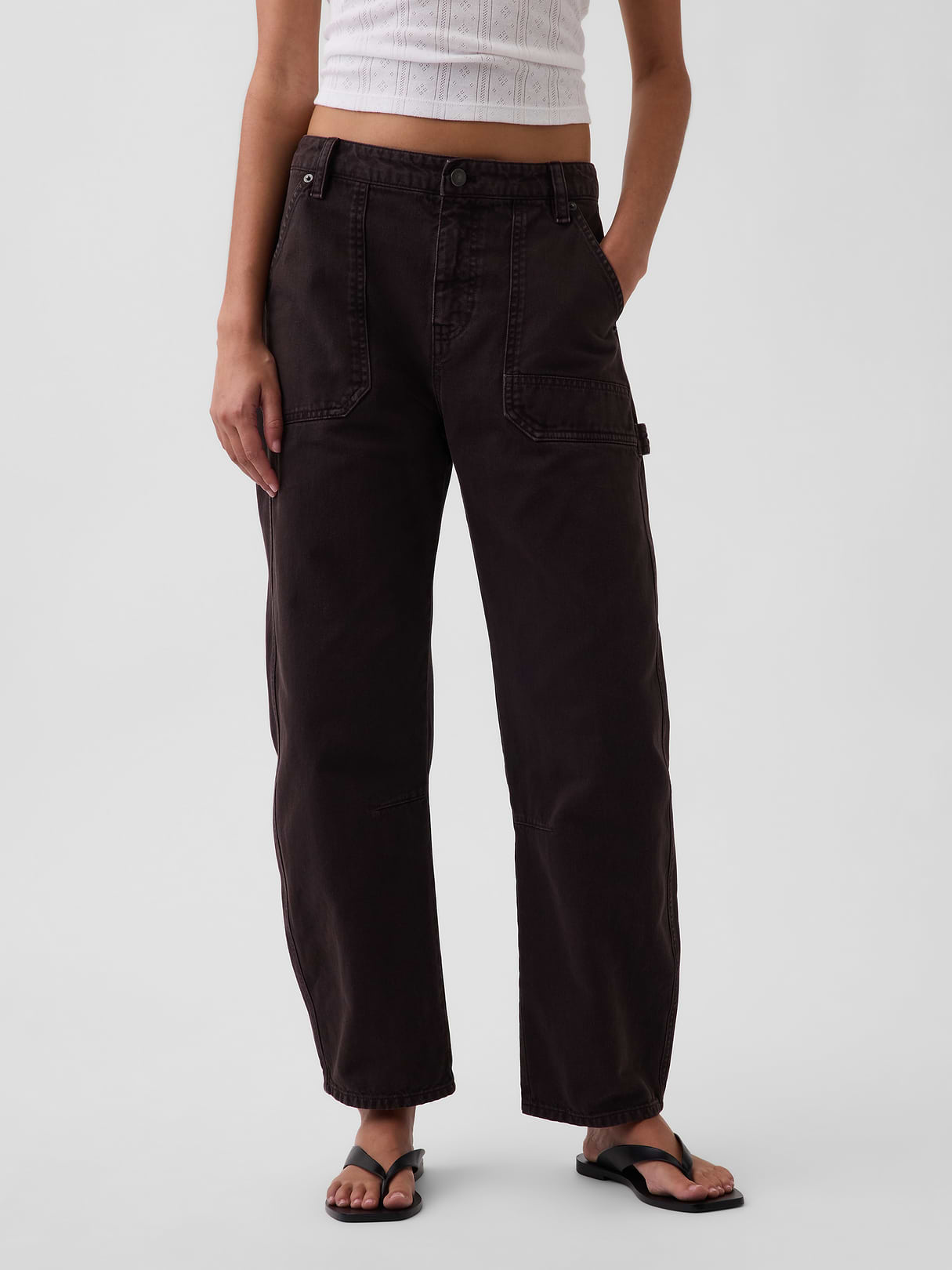Mid Rise Barrel Utility Ankle Pants - Terra brown