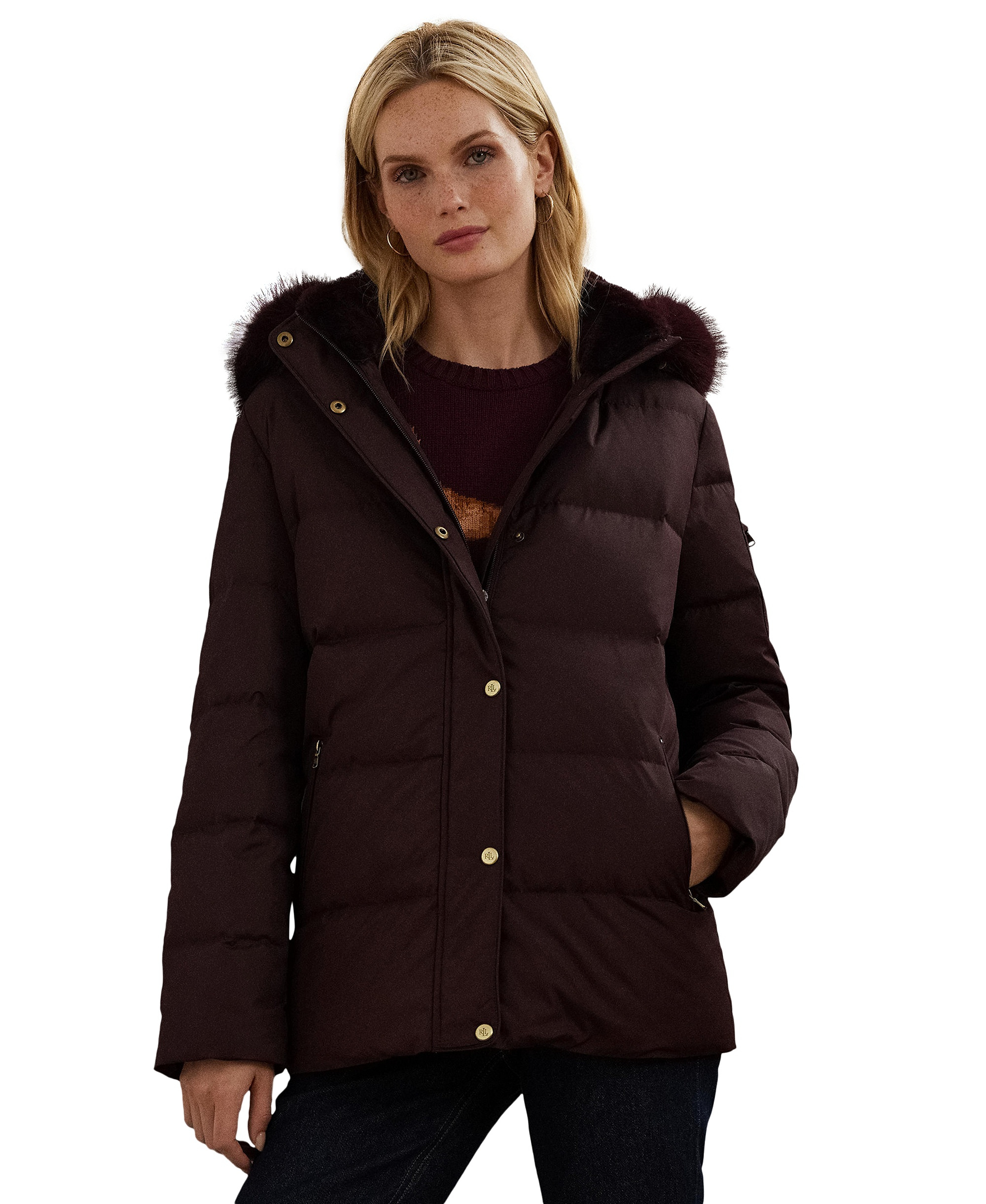 Lauren Ralph Lauren Women's Faux-Fur Hooded Puffer Coat - Pinot Noir