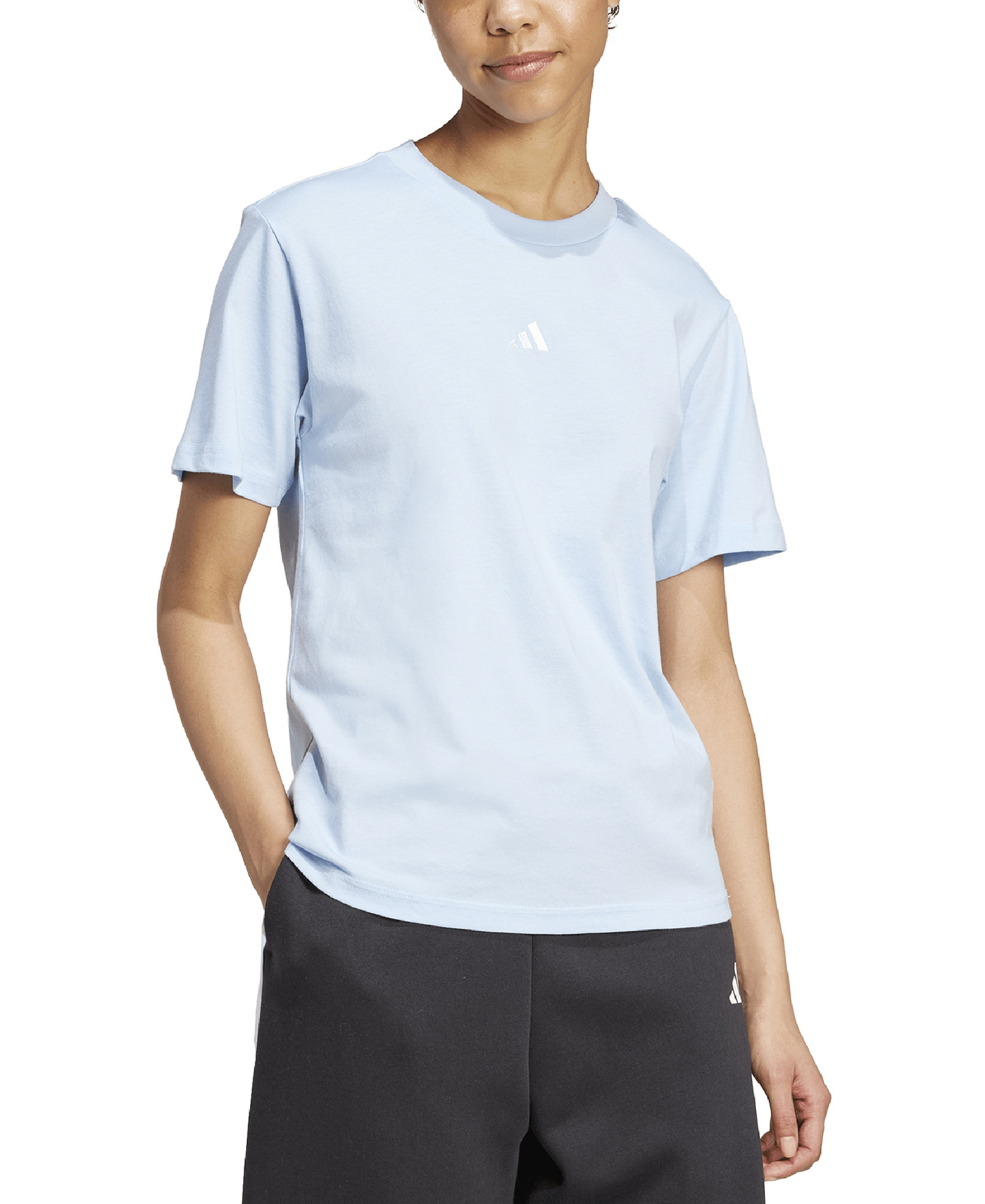 adidas Women's Short-Sleeve Cotton Crewneck Logo T-Shirt - Glow Blue/white