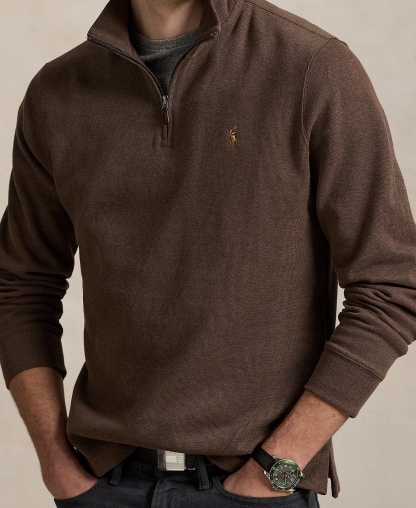 Polo Ralph Lauren Men's Estate-Rib Cotton Quarter-Zip Sweater - Nutmeg Brown Heather