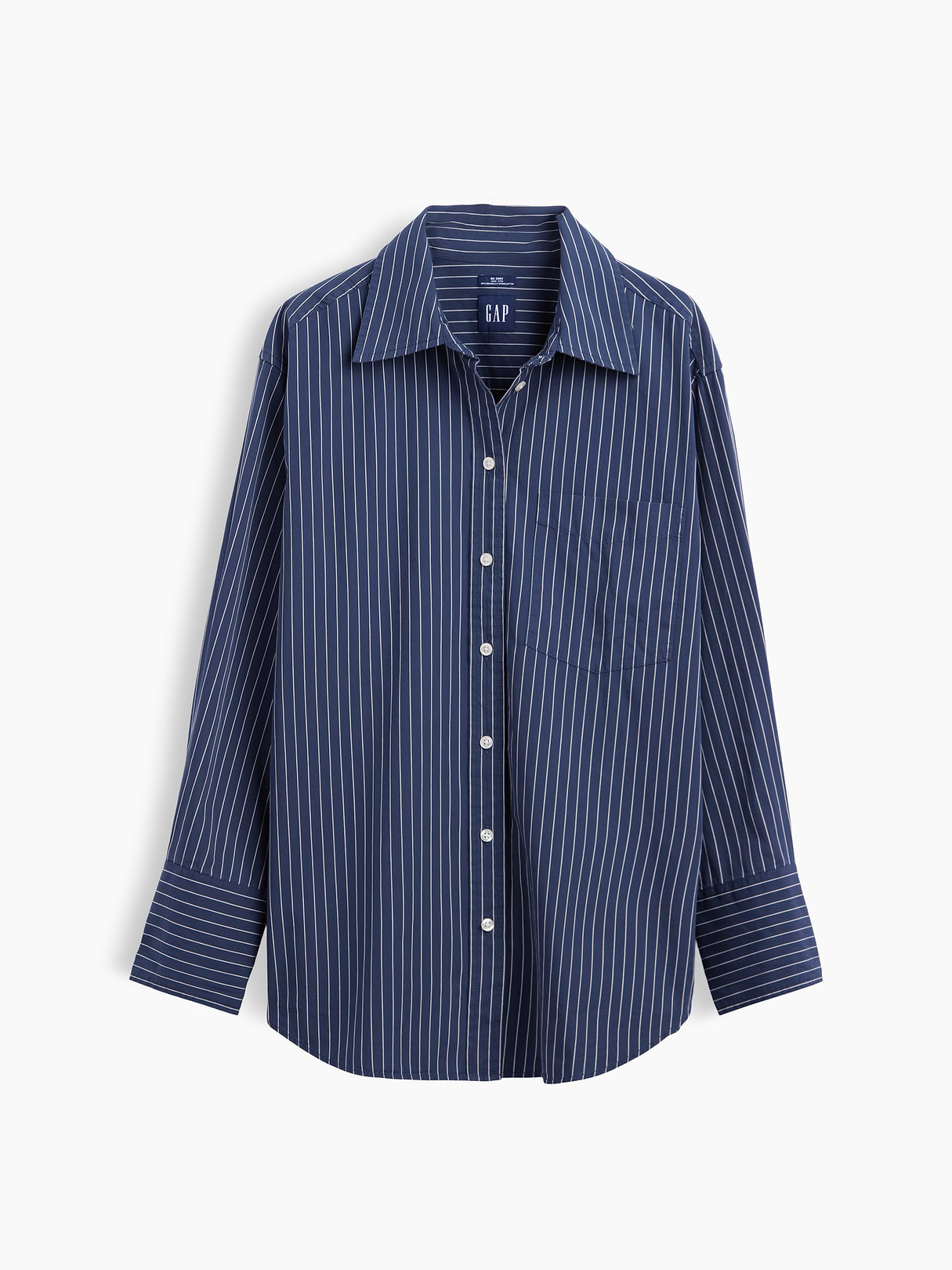 Organic Cotton Poplin Stripe Big Shirt - dark blue stripe