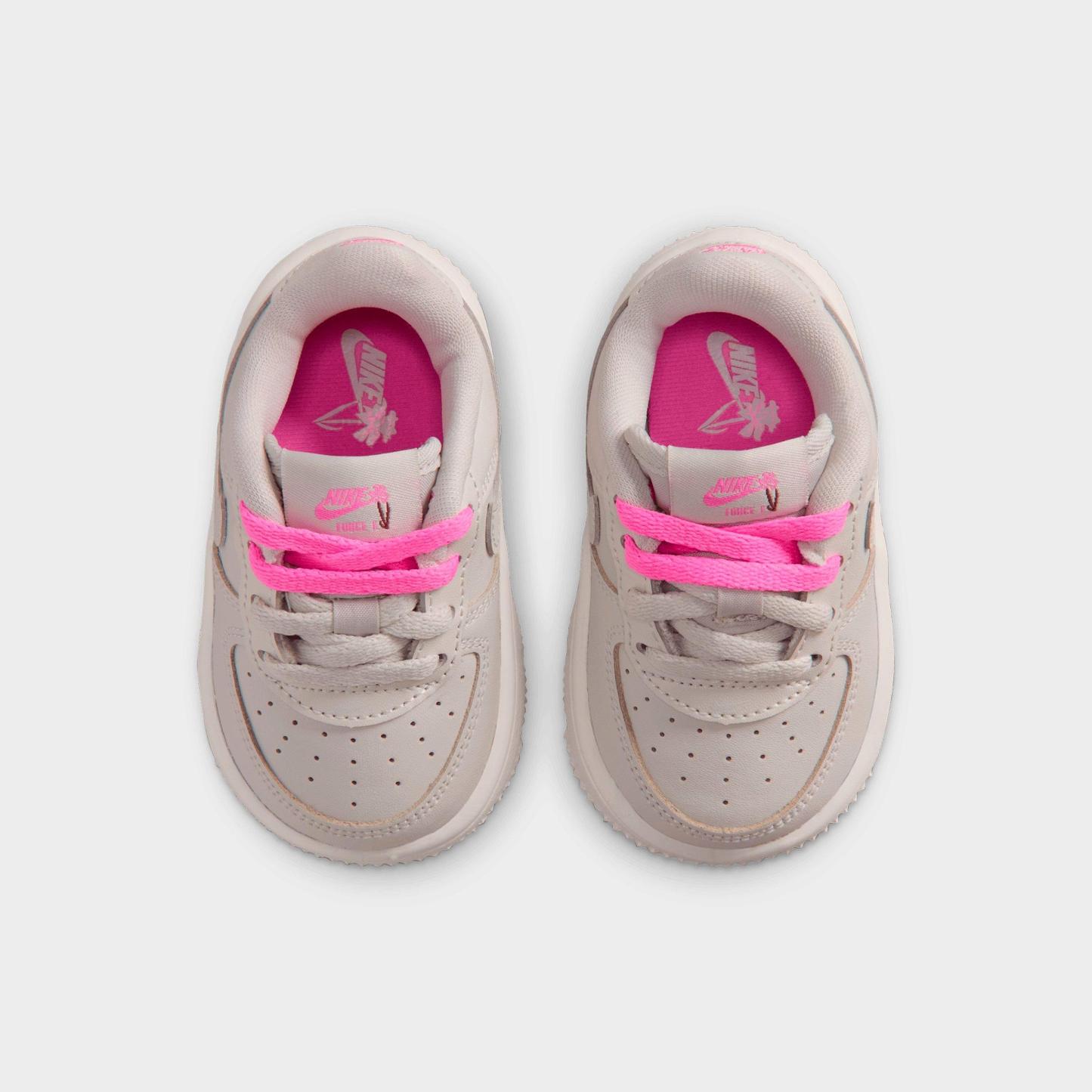 Infant and Kids' Toddler Nithtke Force 1 Low Casual Shoes - Part 1 - Light Bone/Playful Pink/Fauna Brown/Light Bone - Top view