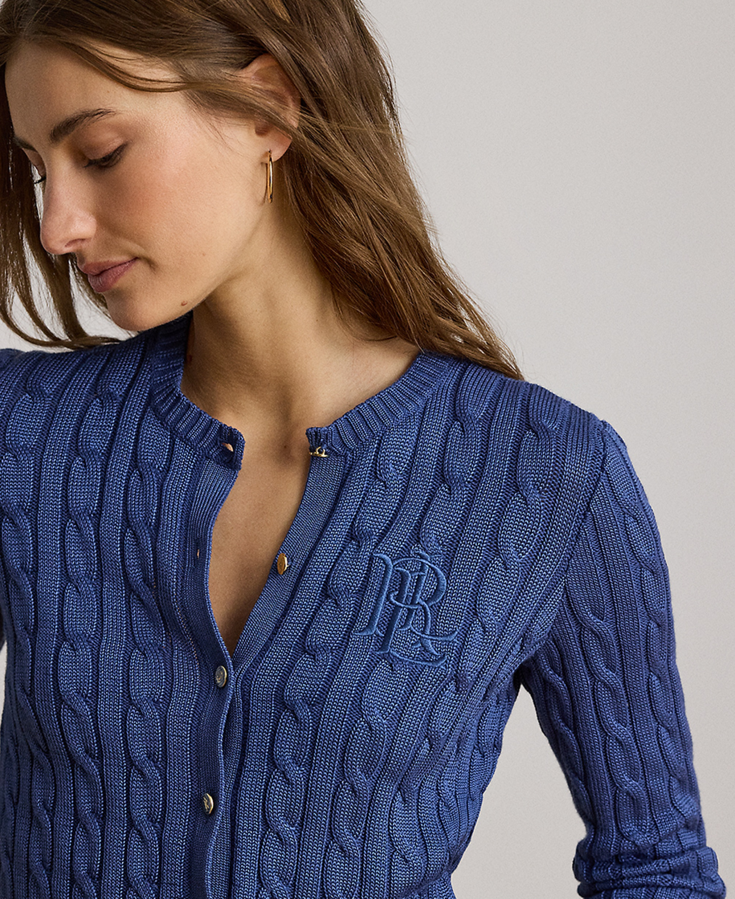 Lauren Ralph Lauren Women's Crewneck Buttoned Placket Cardigan Sweater - Inky Blue