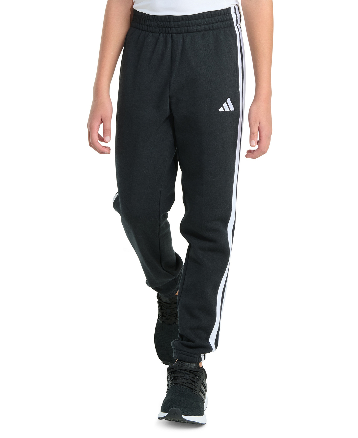 adidas Boys' 8-20 Essential 3-Stripe Fleece Cuffed Jogger Pants - Black