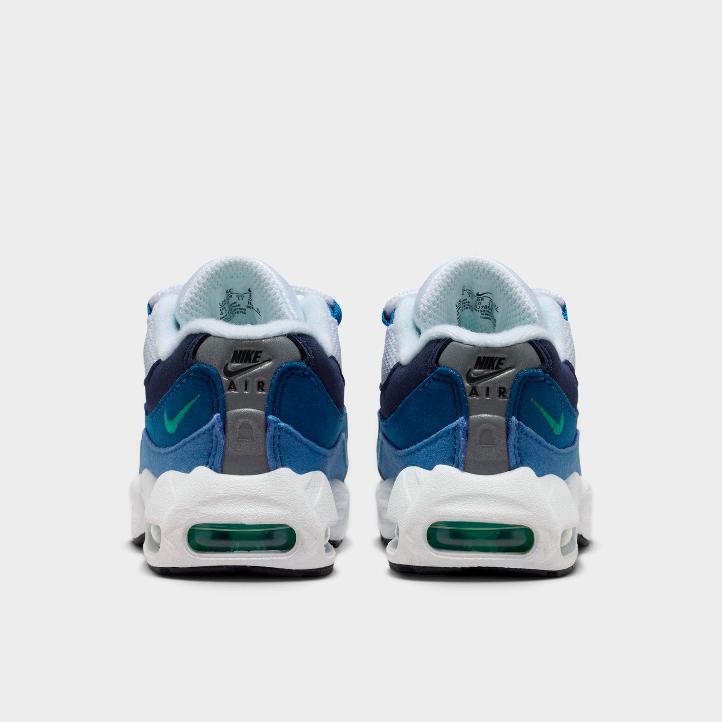 Kids' Toddler Nithtke Air Max 95 Casual Shoes - White/Lake Blue/French Blue/Emerald Green - Back view