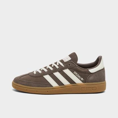 Big Kids' adidas Originals Handball Spezial Casual Shoes - Part 1 - Earth Strata/Off White/Gum - Left shoe facing left. Outside of the shoe.