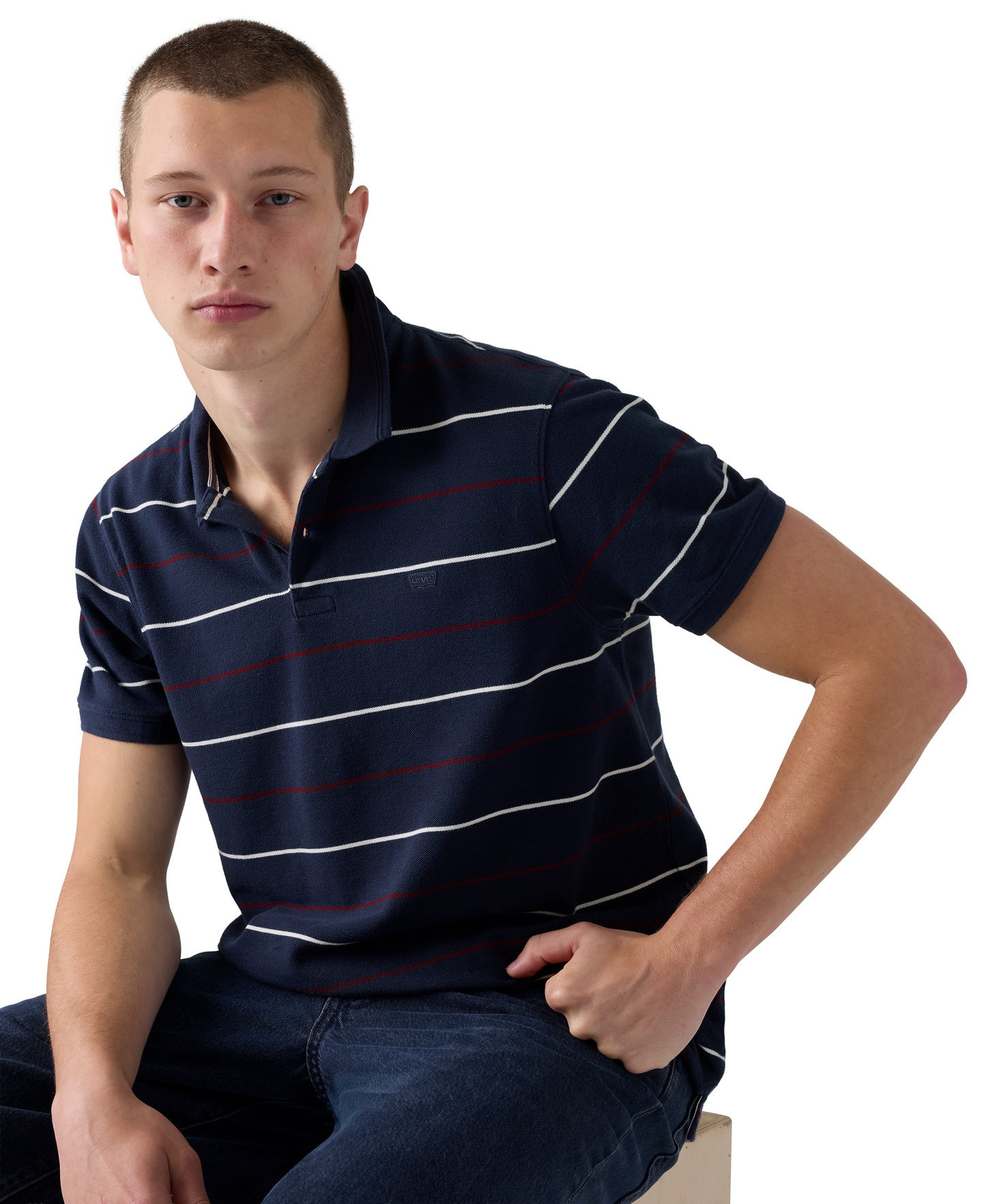 Levi's Premium Men's Original Classic Polo Shirt - Stripe Navy