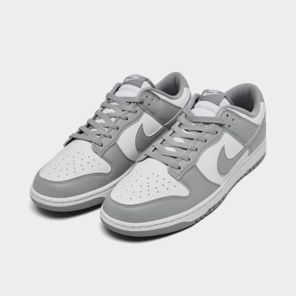 Men's Nike Dunk Low Retro Casual Shoes - White/White/Light Smoke Grey