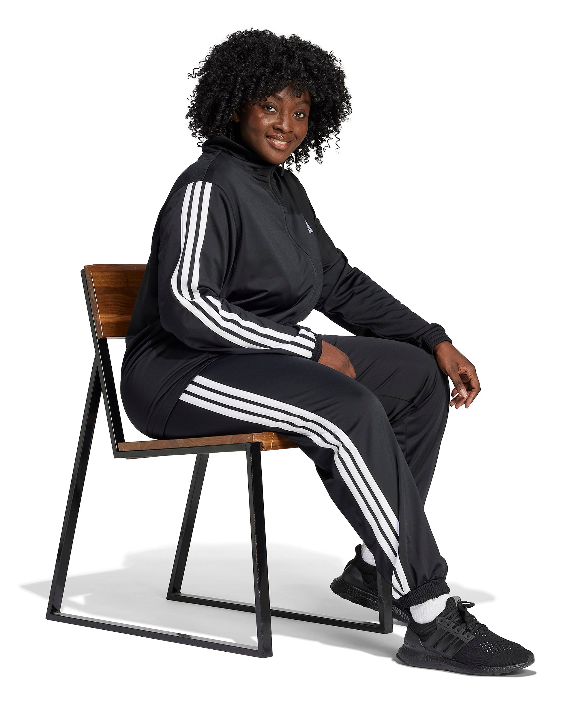adidas Plus Size Tricot 3-Stripes Track Pants - Black/White