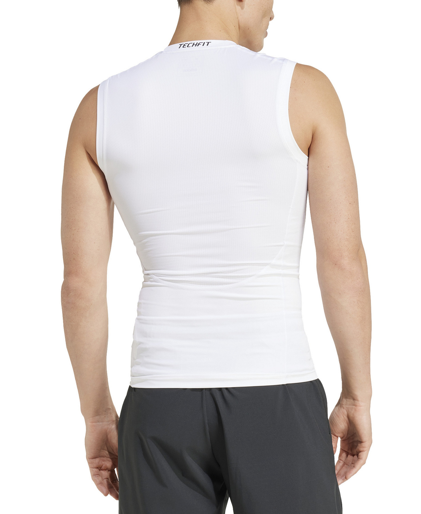 adidas Men's Fitted Crewneck Tech-Fit Sleeveless Compression T-Shirt - White