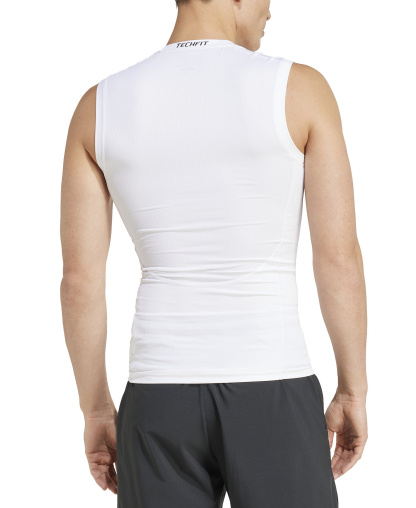 adidas Men's Fitted Crewneck Tech-Fit Sleeveless Compression T-Shirt - White