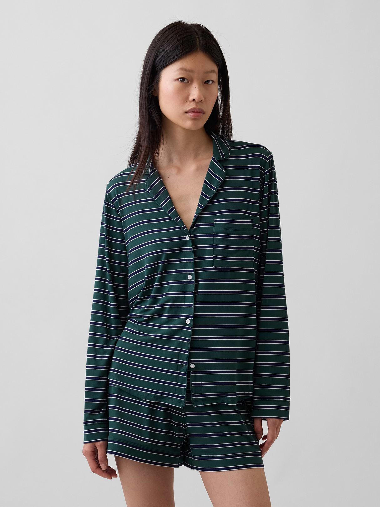 SoftMade Modal PJ Top - Blue & green stripe