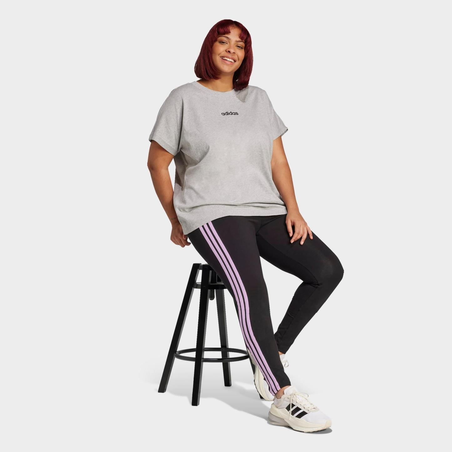 Women's adidas Essentials 3-Stripes Cotton Leggings (Plus Size) - Black/Clear Pink