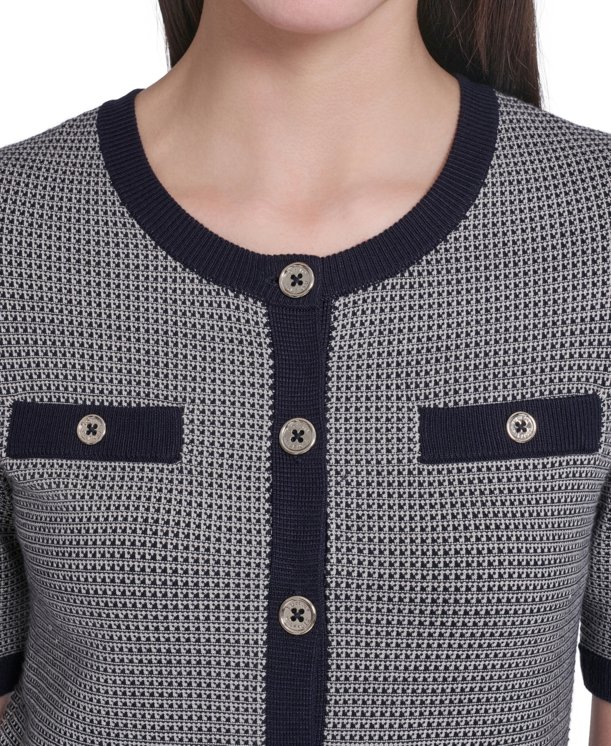 Tommy Hilfiger Women's Short-Sleeve Crewneck Sweater - Midnight/Whitecap