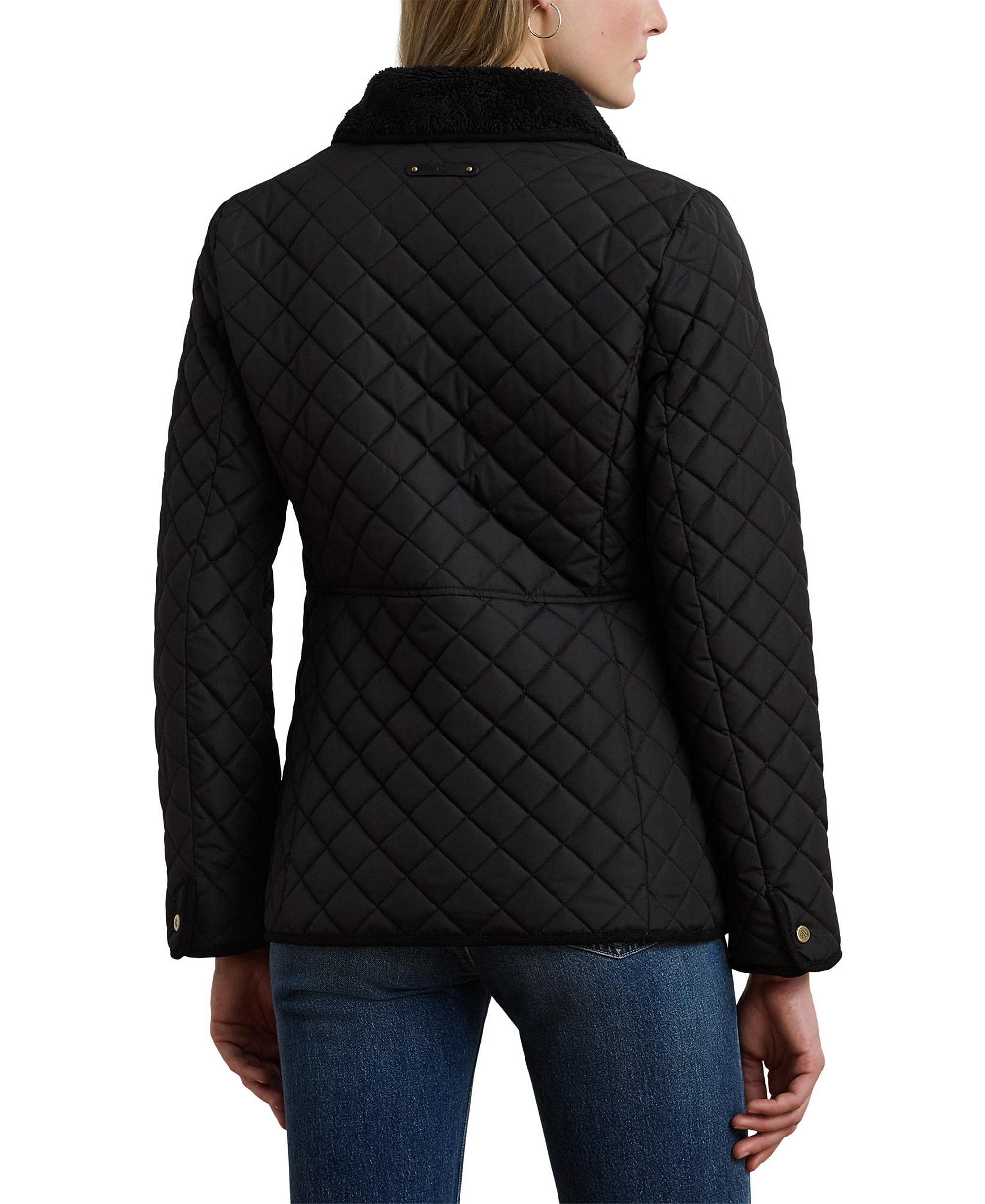 Lauren Ralph Lauren Women's Faux-Sherpa-Collar Quilted Coat, Created for Macy's - Black