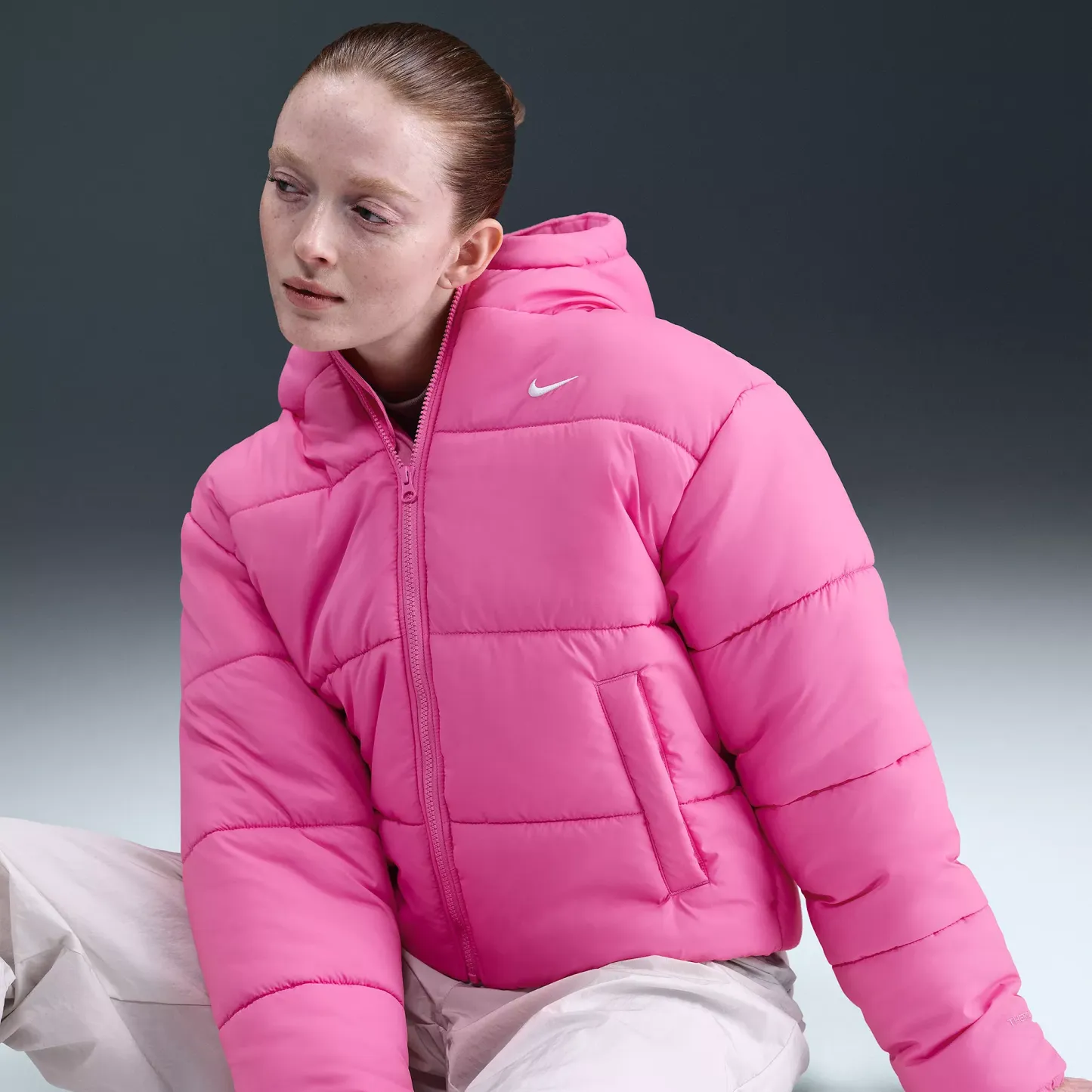 Nike Women's Sportswear Classic Puffer Therma-FIT Loose Hooded Jacket — Playful Pink