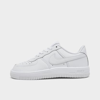 Little Kids' Nithtke Force 1 Casual Shoes - Part 1 - White/White/White - Left shoe facing left. Outside of the shoe.