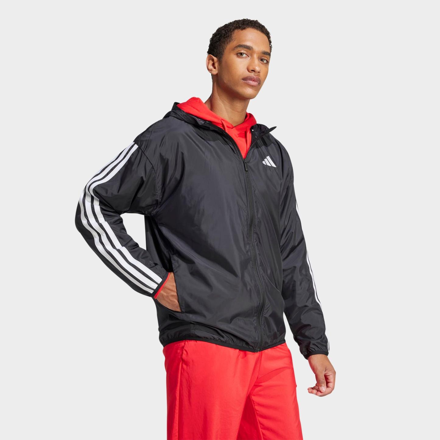 Men's adidas Essentials 3-Stripes Full-Zip Windbreaker Jacket - Black/White