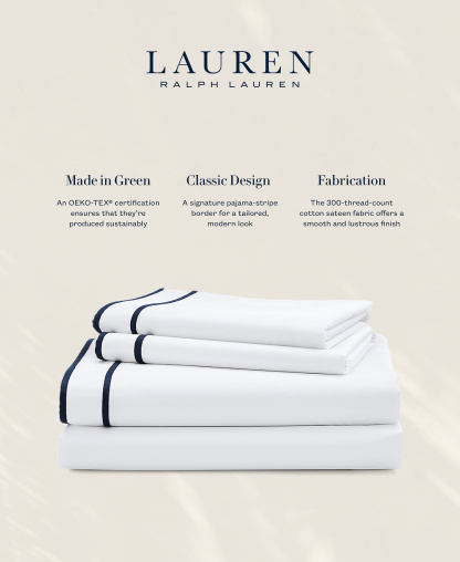 Lauren Ralph Lauren Spencer 300 Thread Count Sateen Border Sheet Set, Queen - White & Navy
