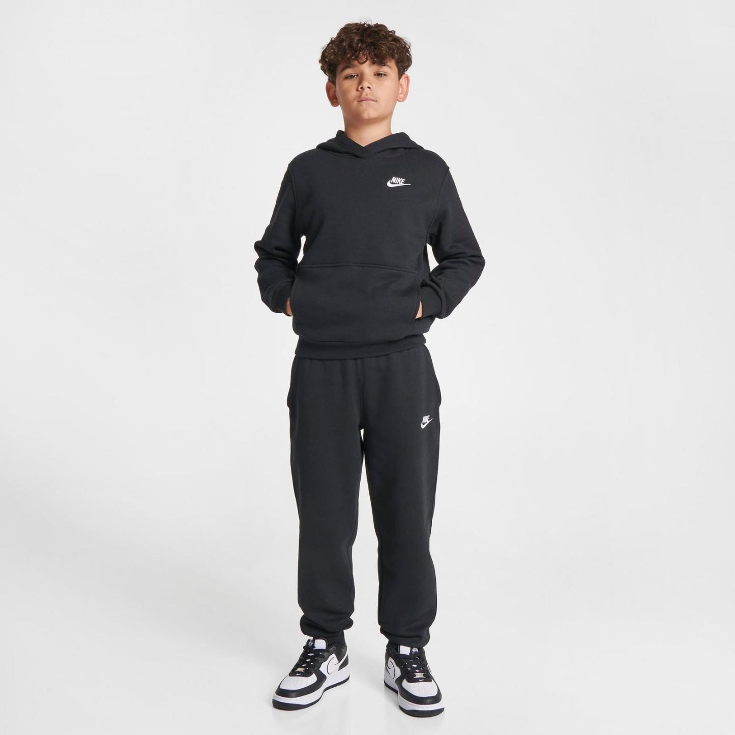 Big Kids' Nike Sportswear Club Fleece Pullover Hoodie - Black/White (FD3000B-010)