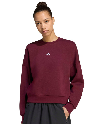 adidas Women's Essentials Crewneck Small-Logo Sweatshirt - Maroon/white