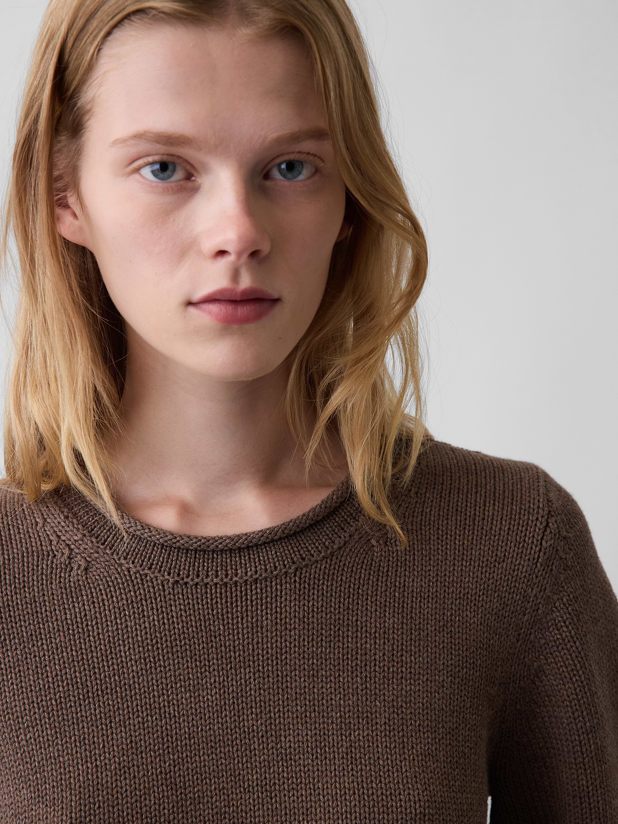 100% Cotton Rollneck Sweater - Cool brown heather