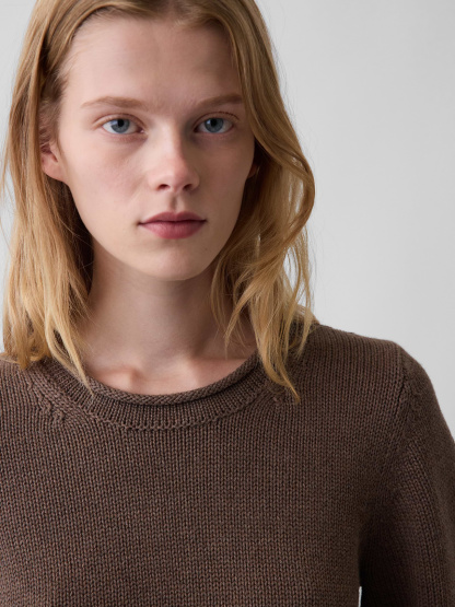 100% Cotton Rollneck Sweater - Cool brown heather