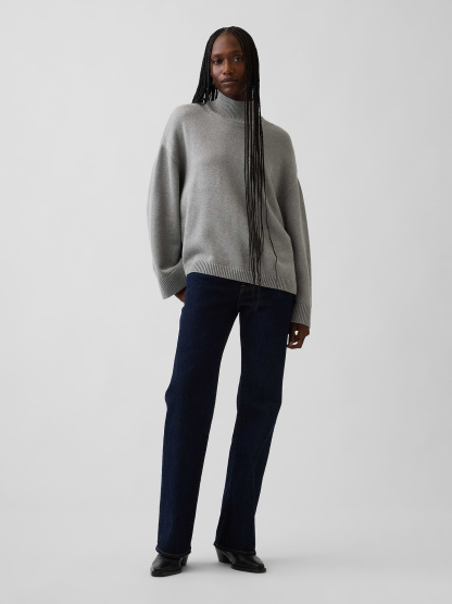 100% Cotton Oversized Mockneck Sweater - Charcoal grey