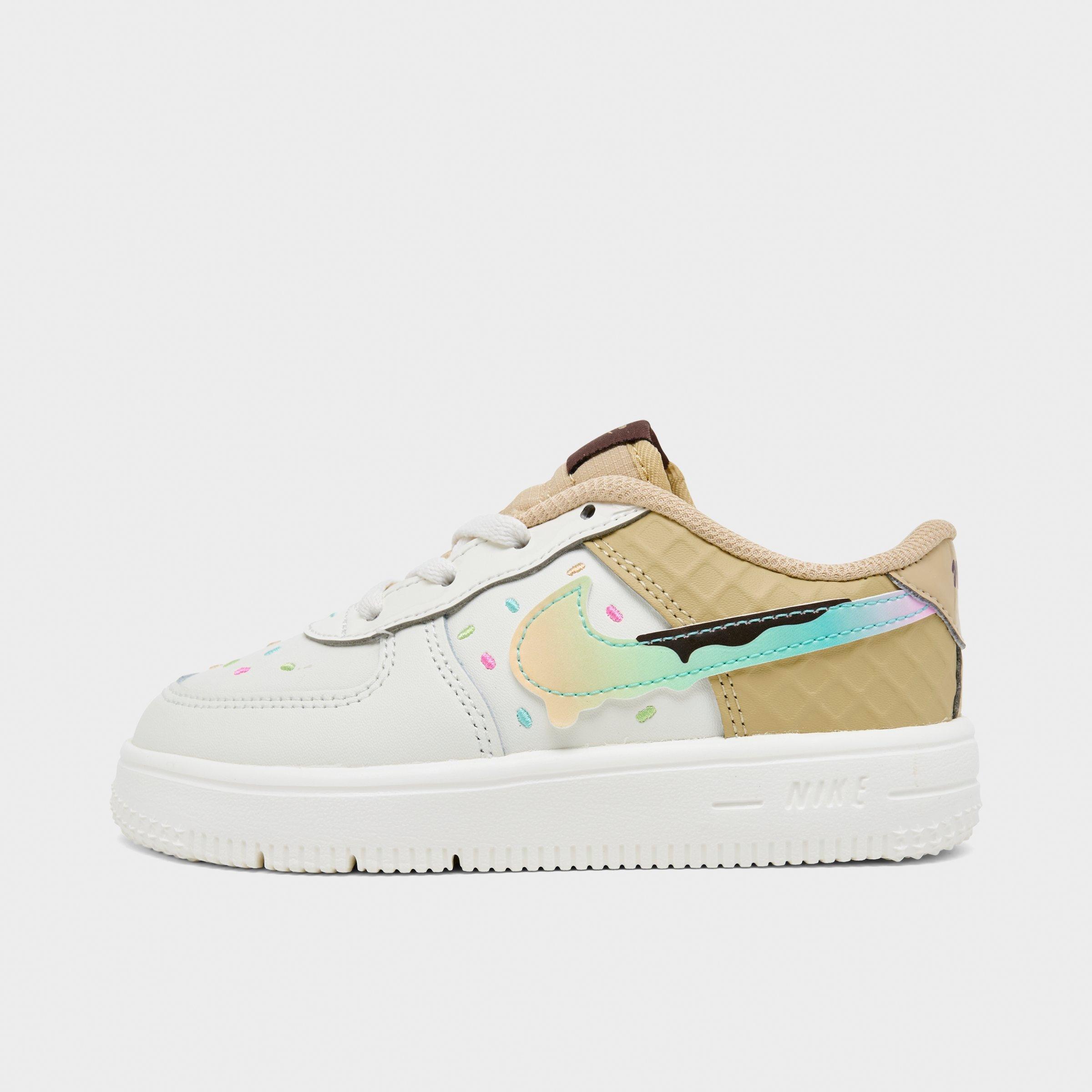 Infant and Kids' Toddler Nithtke Force 1 Low Casual Shoes - Part 1 - Sail/Sesame/Bleached Turquoise/Multi-Color - Left shoe facing left. Outside of the shoe.