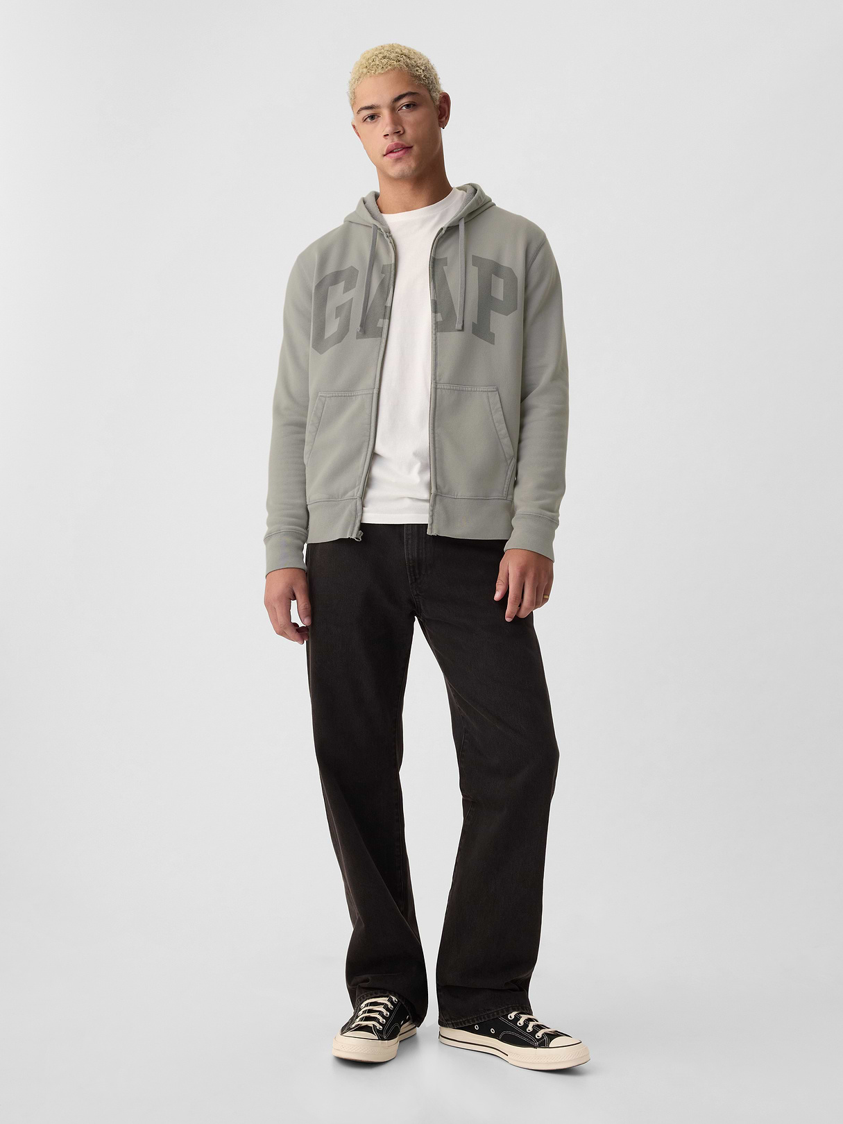 Adult VintageSoft Arch Logo Zip Hoodie - pilot grey