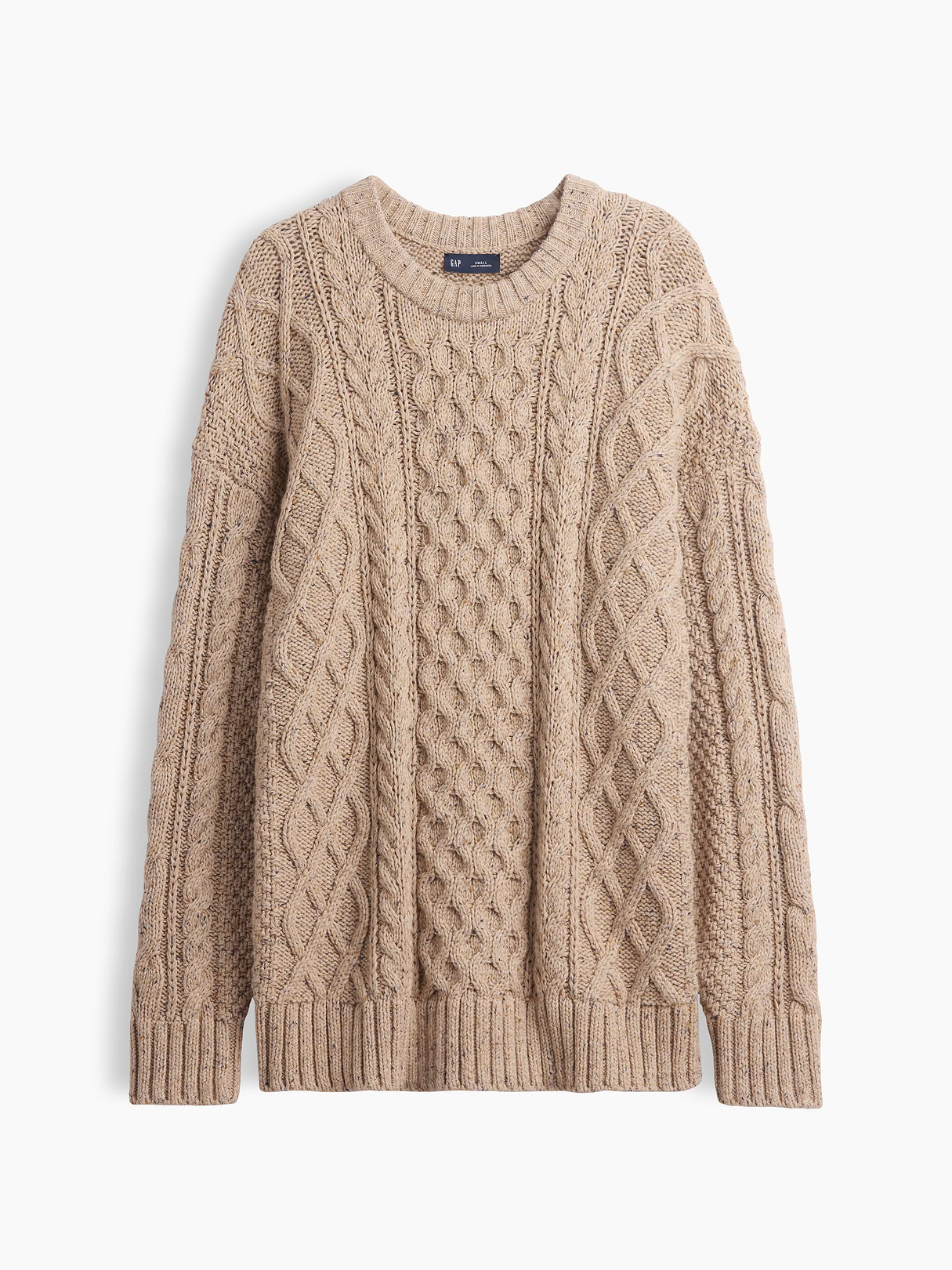 100% Cotton Cable-Knit Oversized Sweater - Cobblestone beige