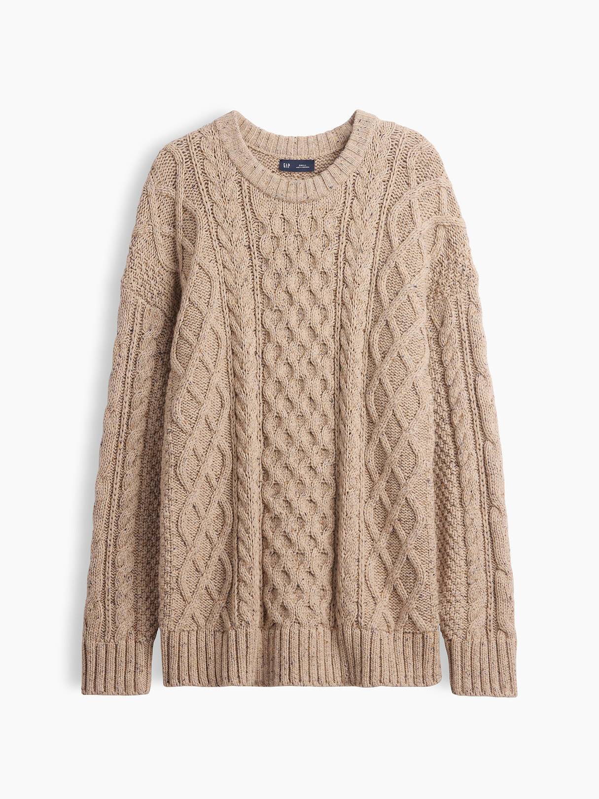 100% Cotton Cable-Knit Oversized Sweater - Cobblestone beige
