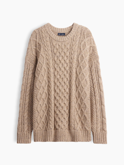 100% Cotton Cable-Knit Oversized Sweater - Cobblestone beige