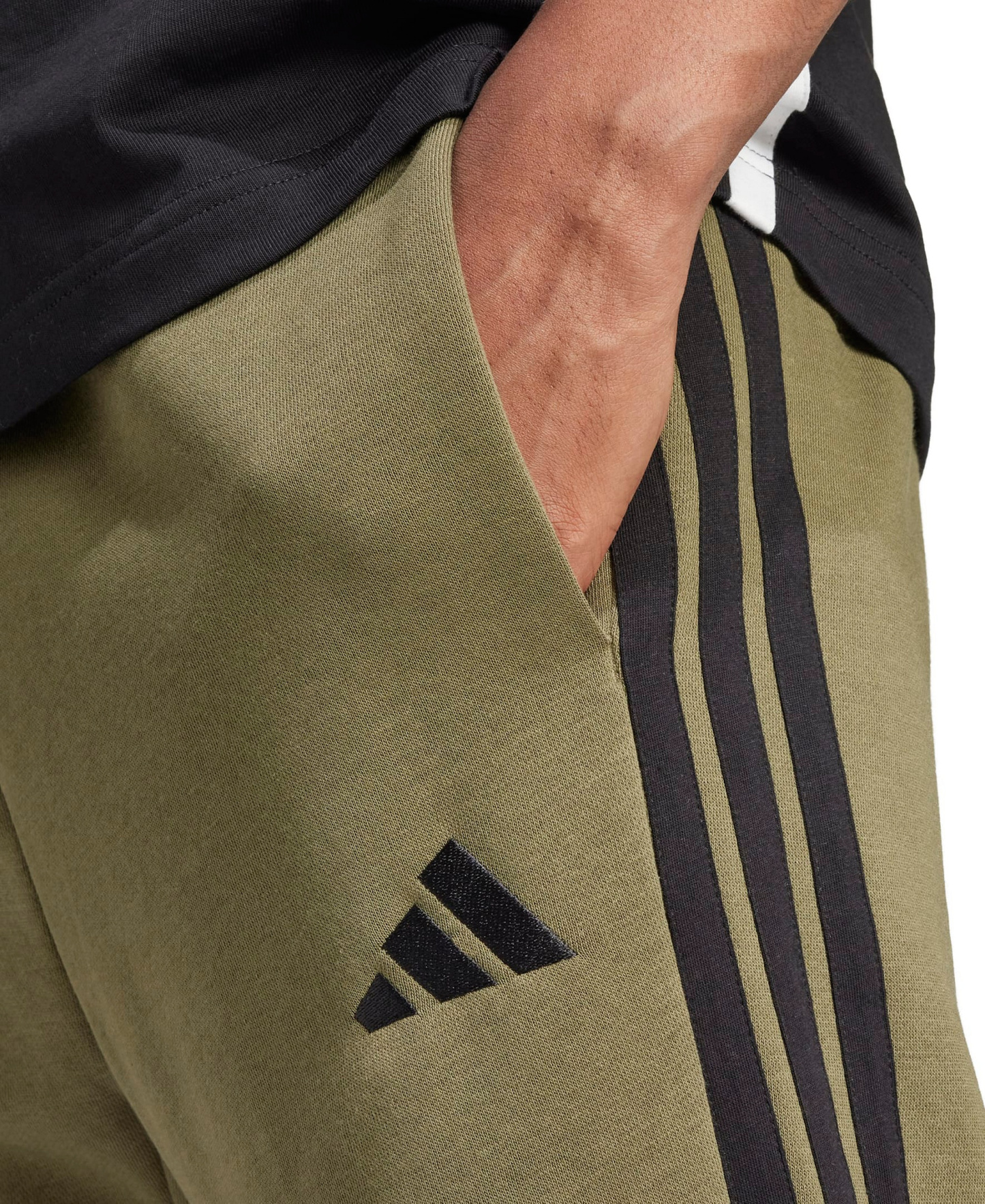 adidas Men's Essentials Three-Stripes Regular-Fit Fleece Joggers - Olive Strata/Black
