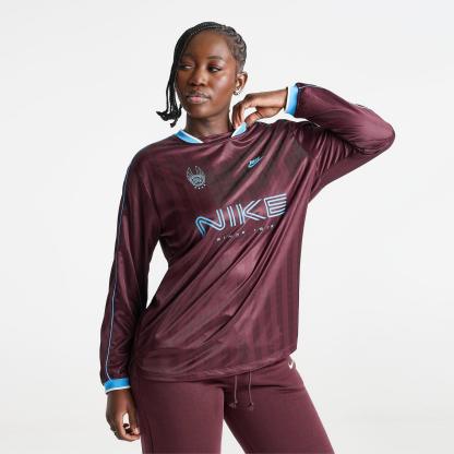 Women's Nike Sportswear Long-Sleeve Jersey Top - Burgundy Crush/Baltic Blue