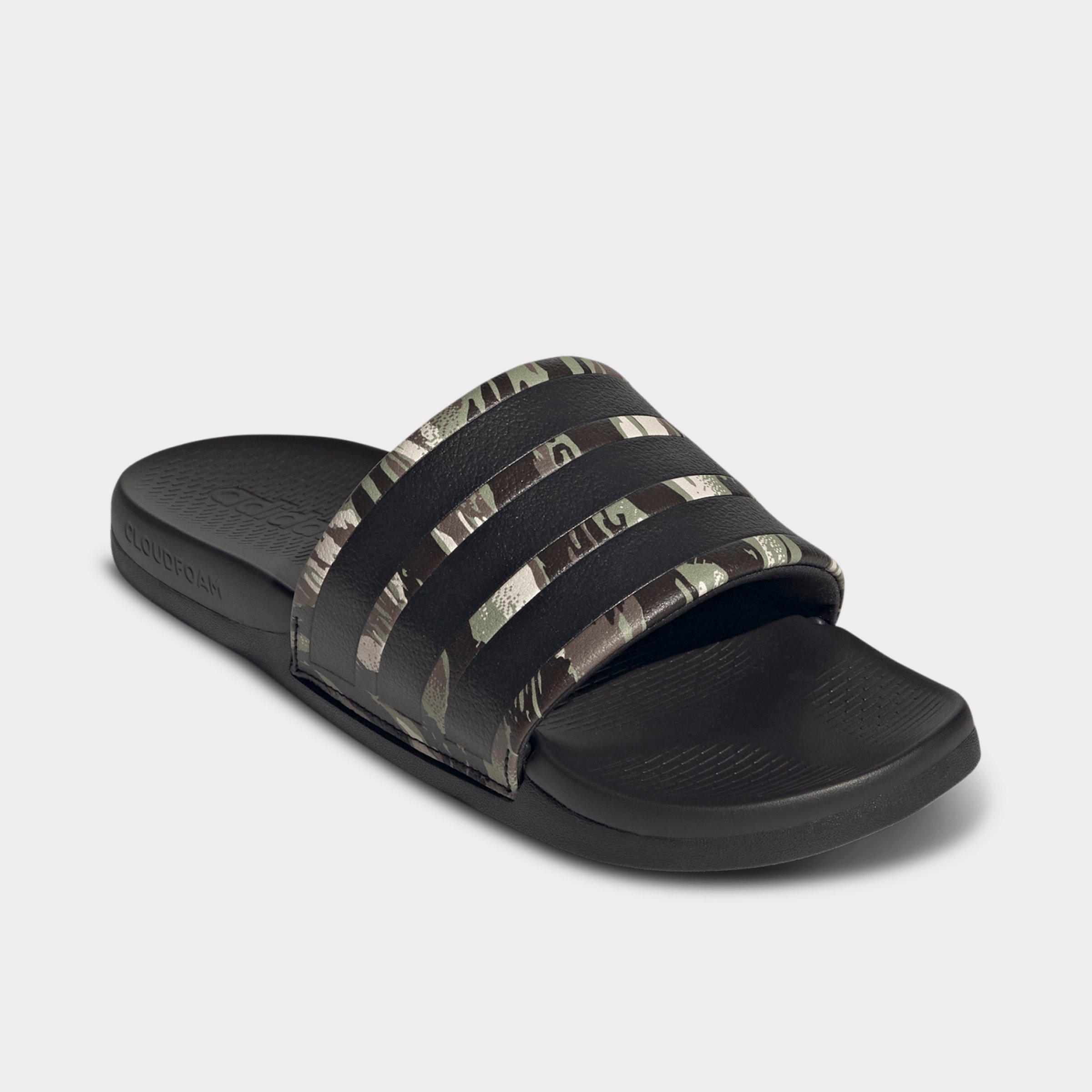 Women's adidas Adilette Comfort 2.0 Slide Sandals - Core Black/Core Black/Aurora Coffee - Both shoes facing left