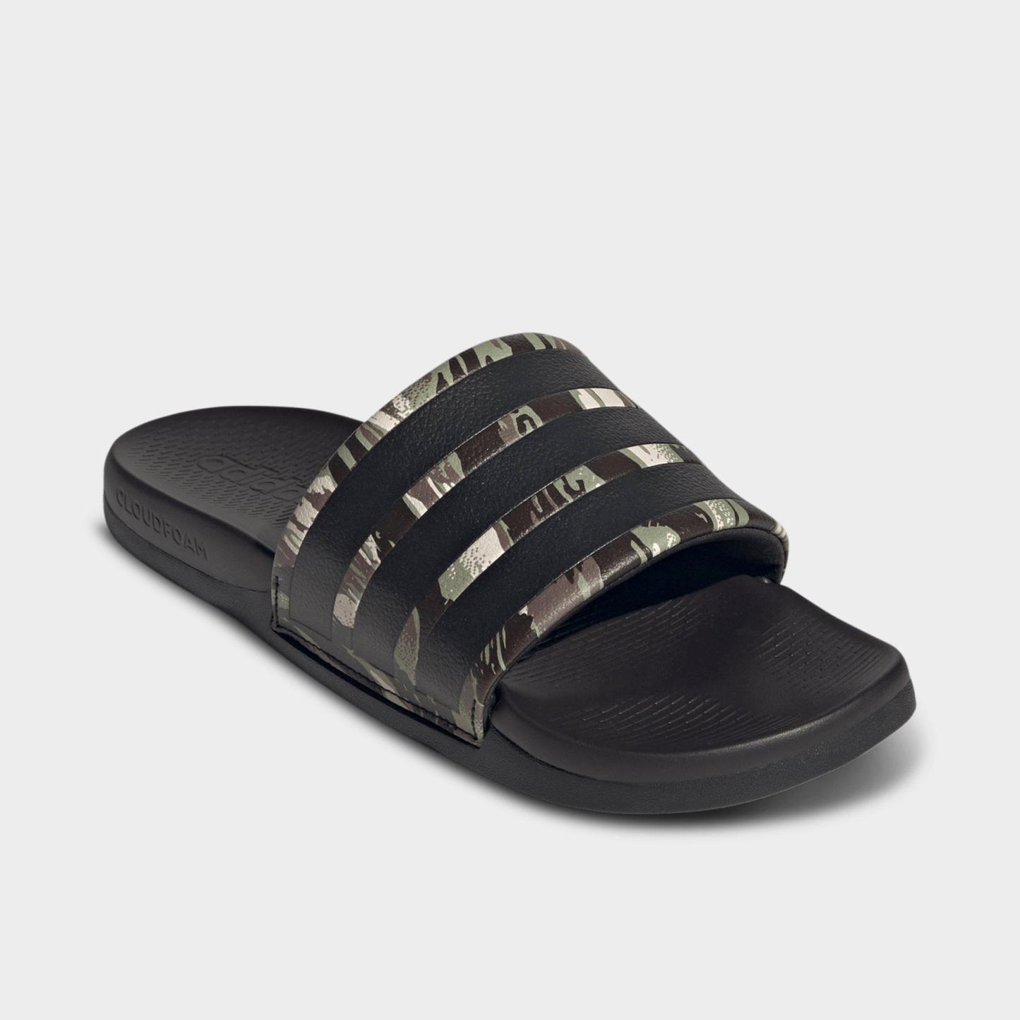 Women's adidas Adilette Comfort 2.0 Slide Sandals - Core Black/Core Black/Aurora Coffee - Both shoes facing left