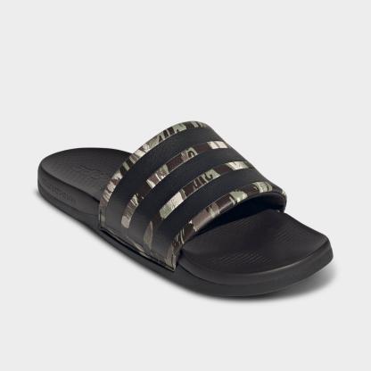 Women's adidas Adilette Comfort 2.0 Slide Sandals - Core Black/Core Black/Aurora Coffee - Both shoes facing left