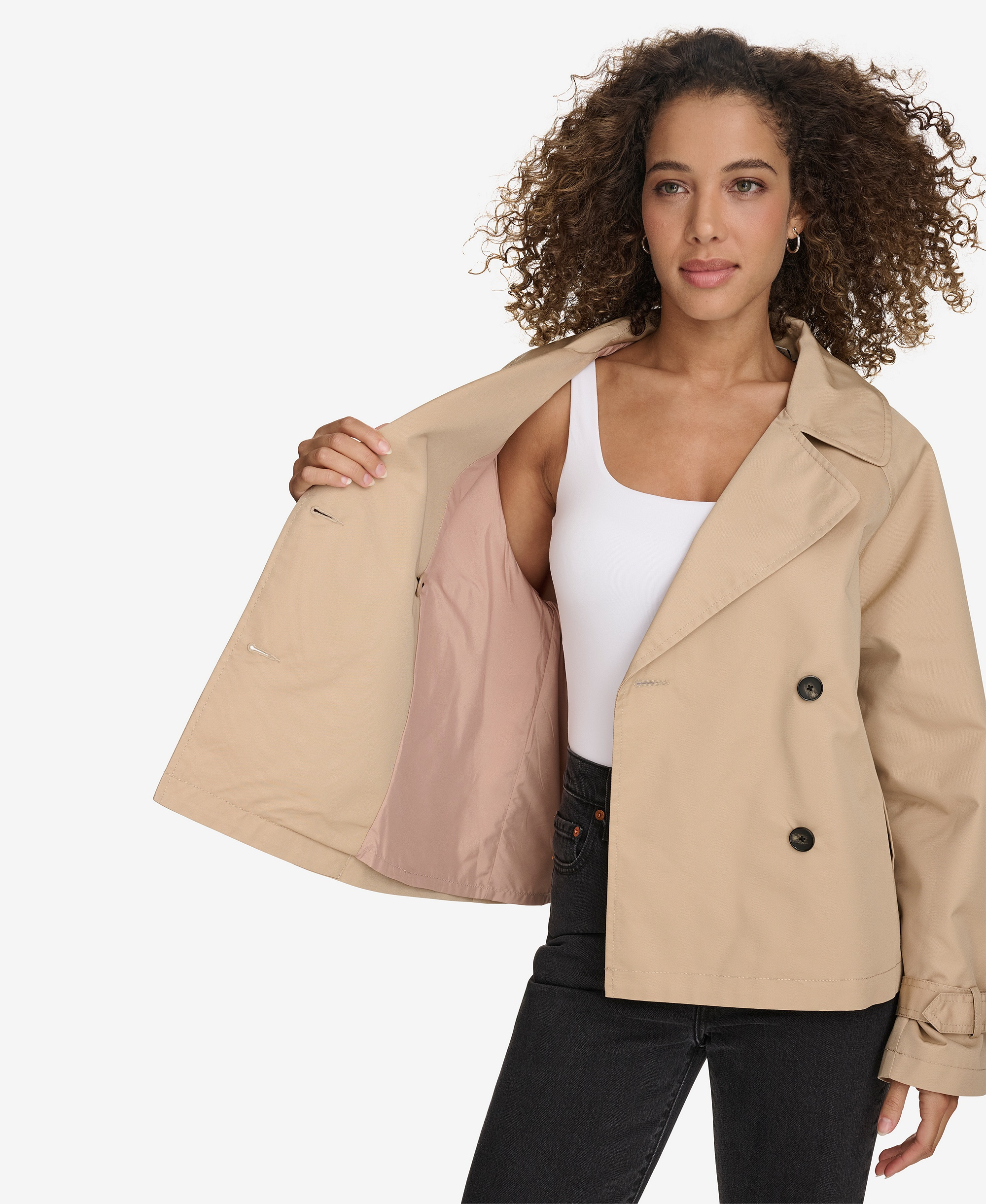 Levi's Women's Regular Short Double Breasted Trench Coat - Khaki