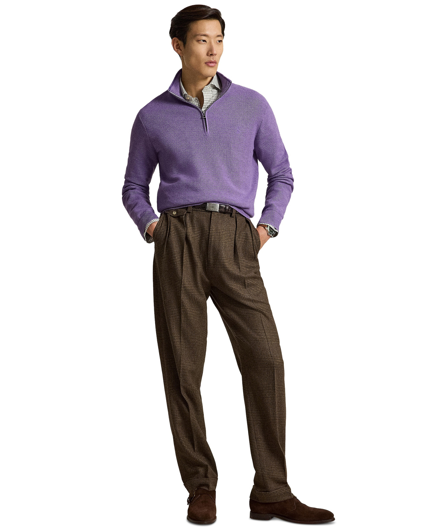 Polo Ralph Lauren Men's Mesh-Knit Cotton Quarter-Zip Sweater - Light Coronet Purple Heather