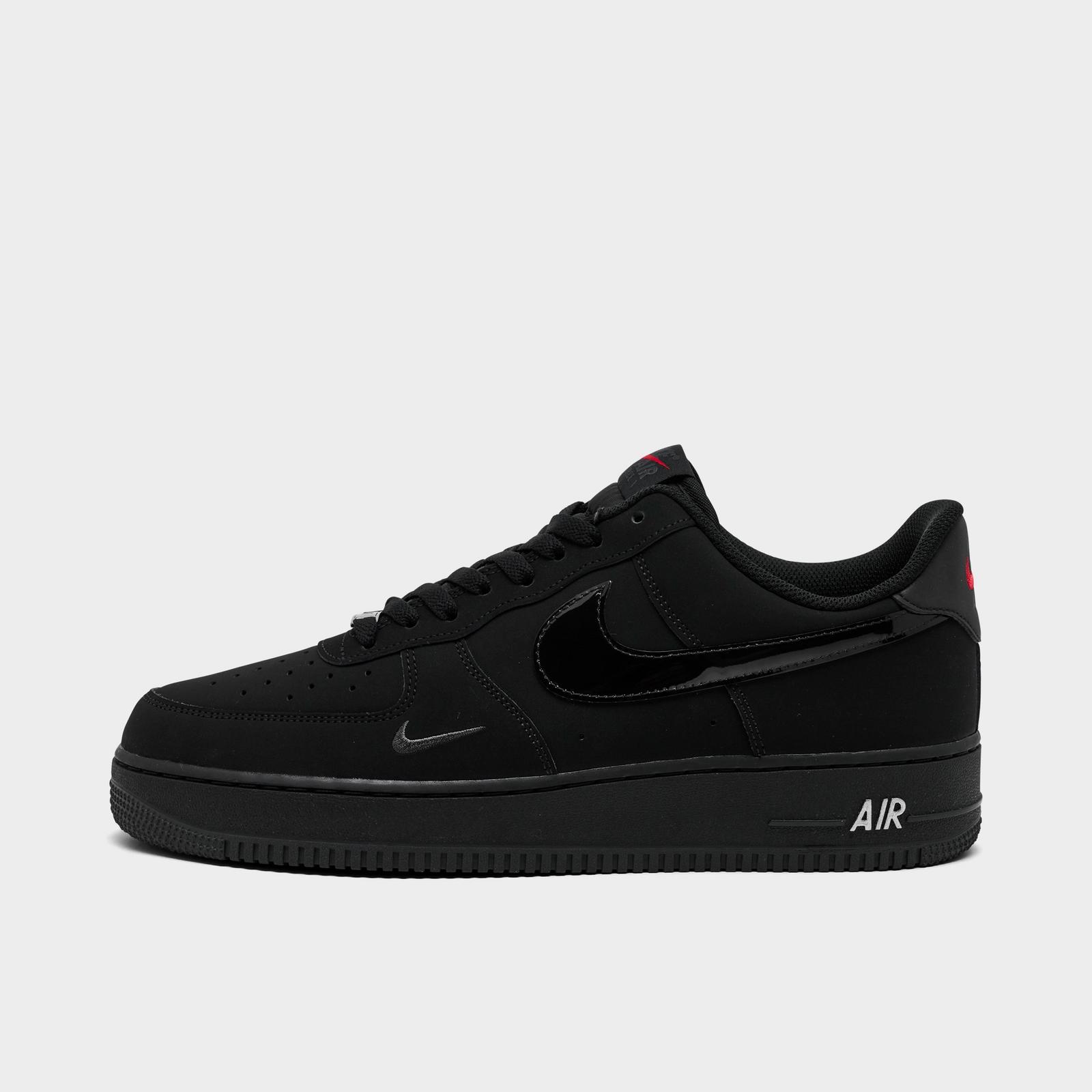 Men's Nike Air Force 1 '07 LV8 Casual Shoes - Black/Black/Dark Smoke Grey/University red