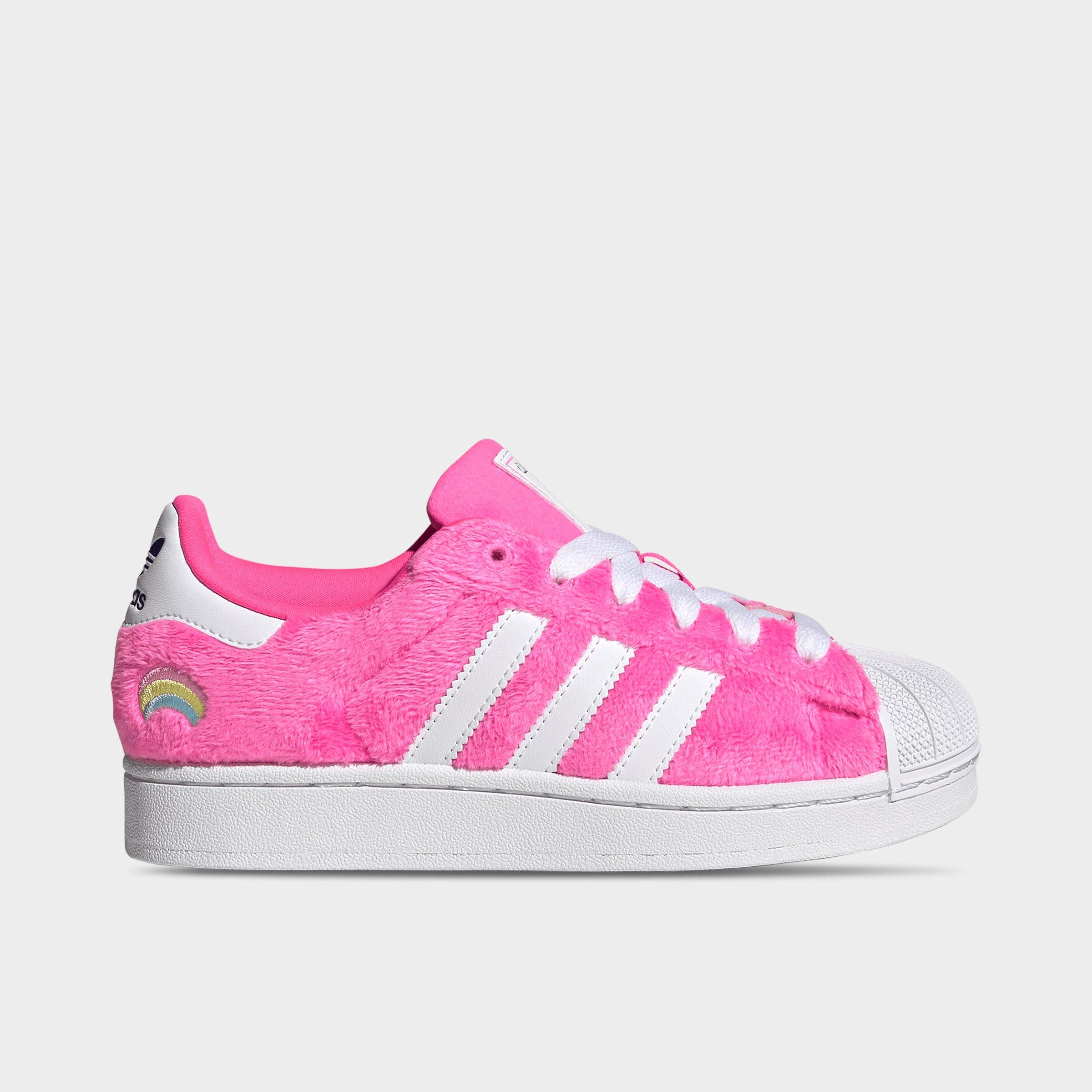 Big Kids' adidas Originals Superstar II Casual Shoes - Lucid Pink/Cloud White/Collegiate Purple - Left shoe facing left. Outside of the shoe.
