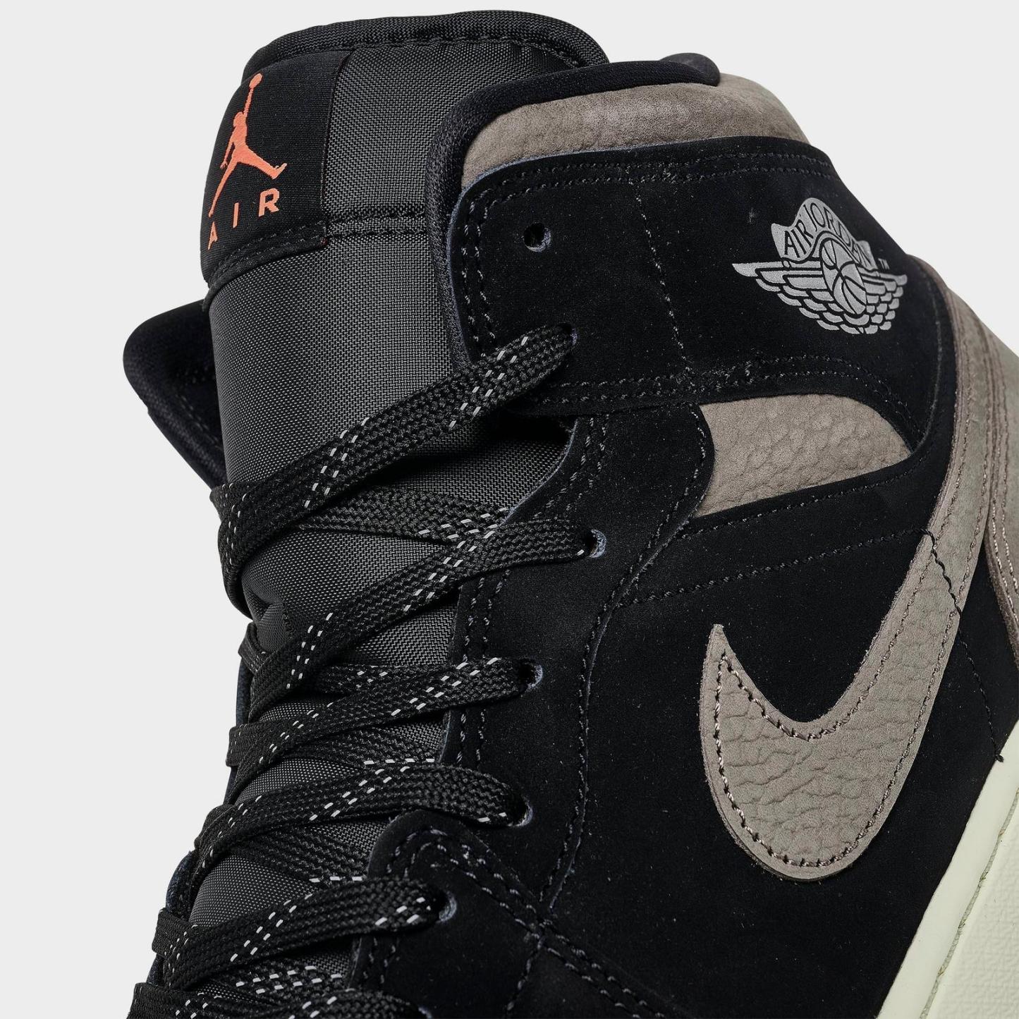 Men's Air Jordan Retro 1 Mid SE Casual Shoes - Black/Light Wild Mango/Olive Grey - view 3