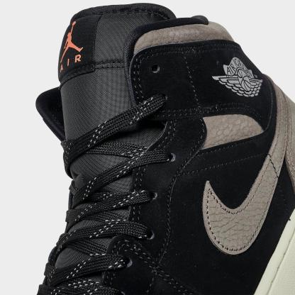 Men's Air Jordan Retro 1 Mid SE Casual Shoes - Black/Light Wild Mango/Olive Grey - view 3