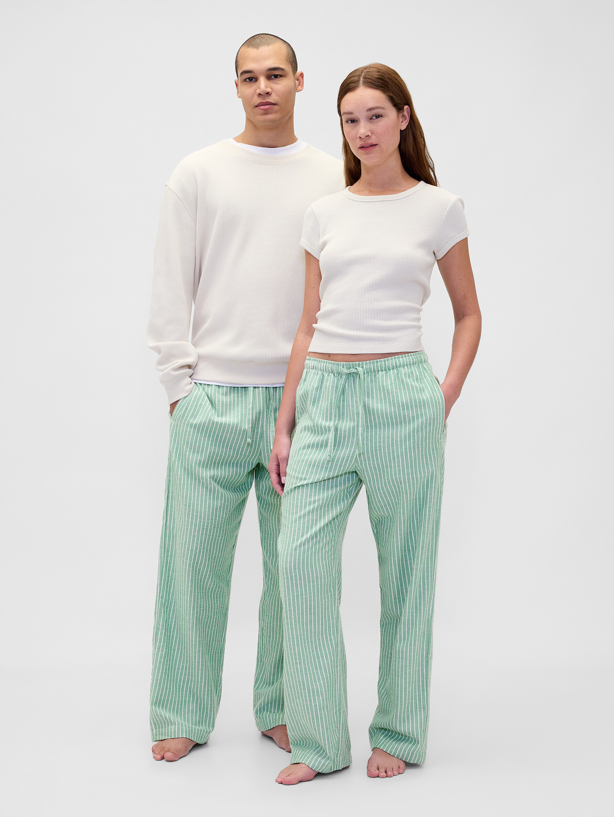 Adult Softest Flannel PJ Pants - Green & white stripe
