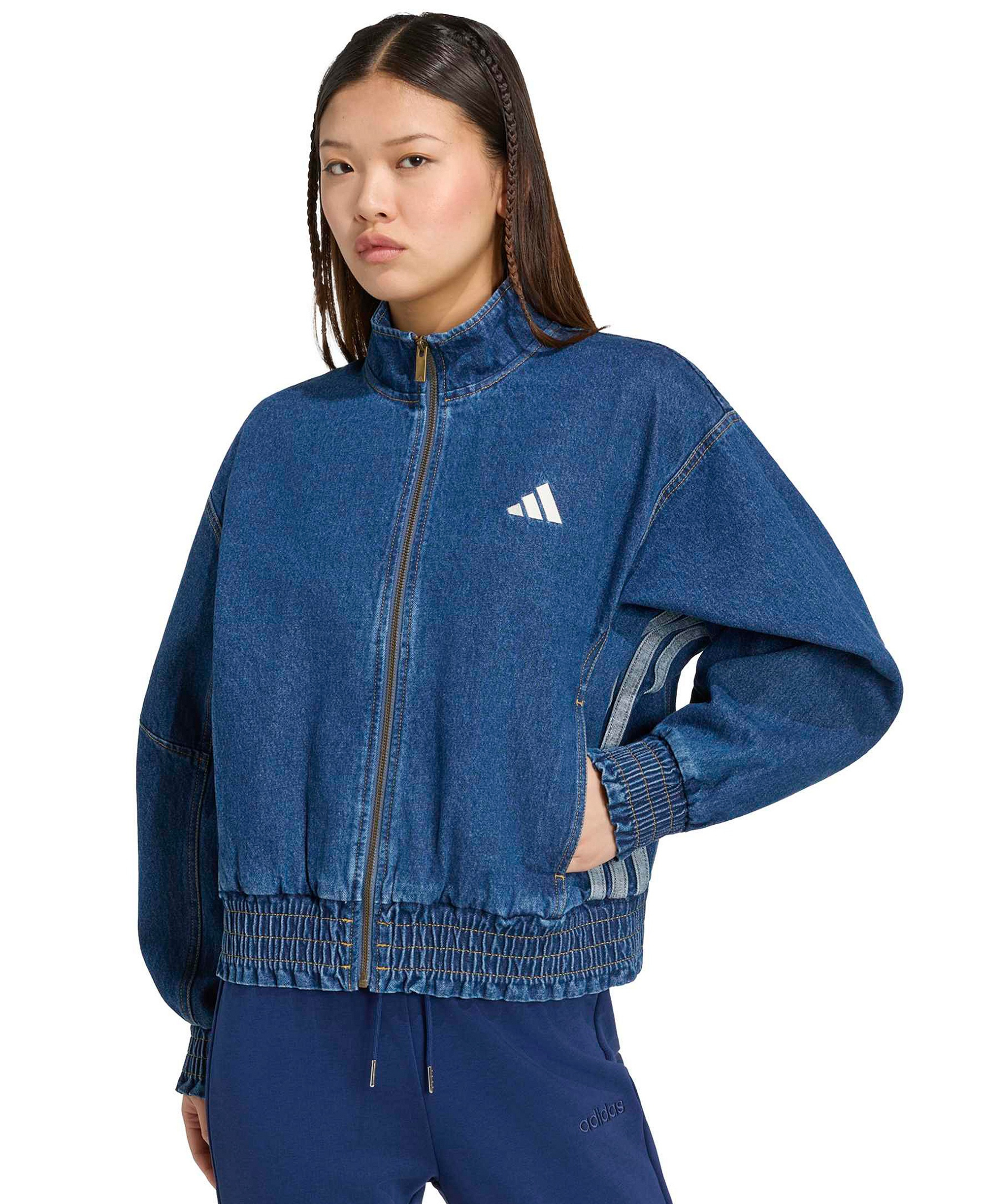 adidas Women's Stadium Washed Denim Bomber Loose-Fit Jacket - Preloved Ink