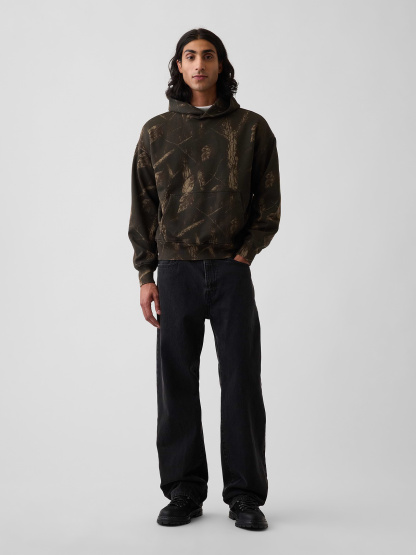 Adult Heavyweight Oversized Hoodie - Khaki tan leaf print