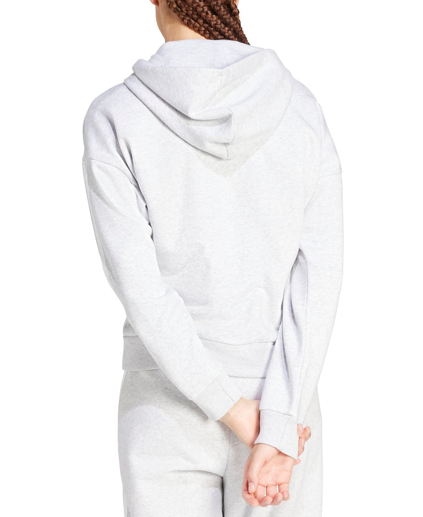 adidas Women's 3-Stripe Fleece Full-Zip Hoodie - Light Grey Heather/White