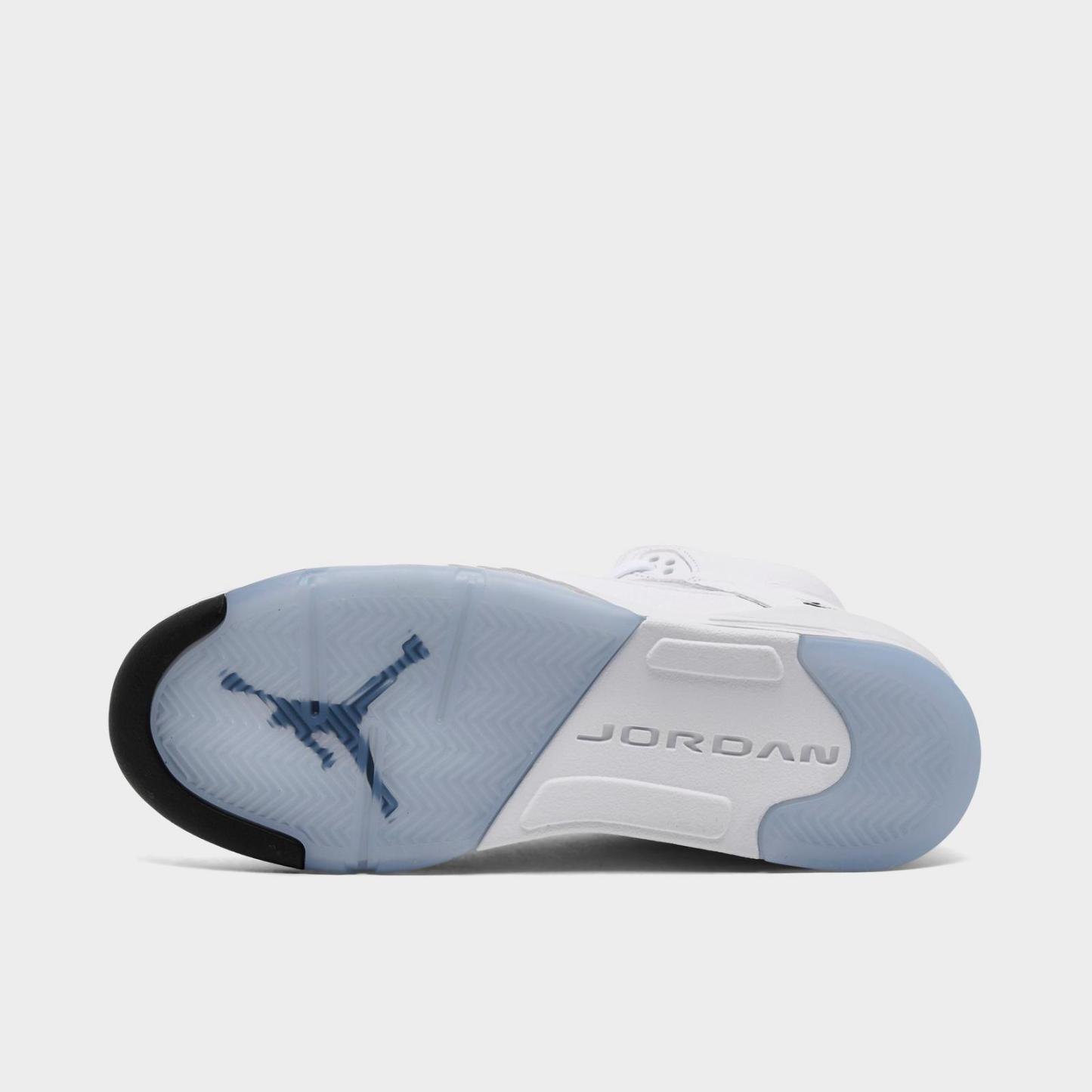 Big Kids' Air Jordan Retro 5 Basketball Shoes - White/Metallic Silver/Black - Left shoe facing left. Outside of the shoe. - view 6